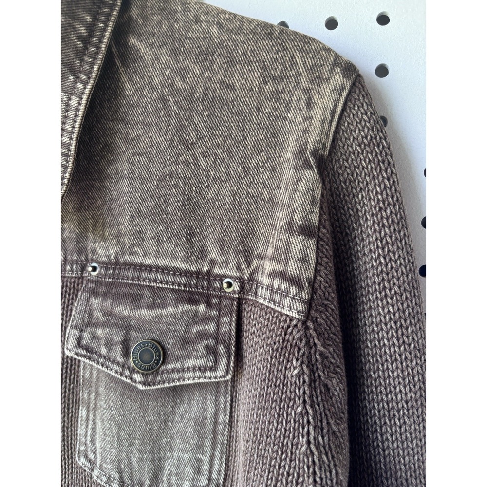 Vintage PBJ Blues Denim Knit Sweater Jacket Snap‎ Buttons Pockets Small Brown - Picture 2 of 7